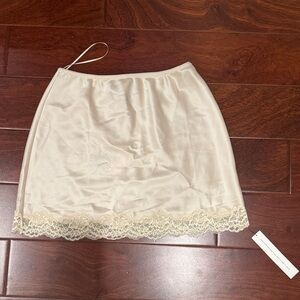 Reformation Butter Yellow Silk Mini Skirt with Lace Trim
